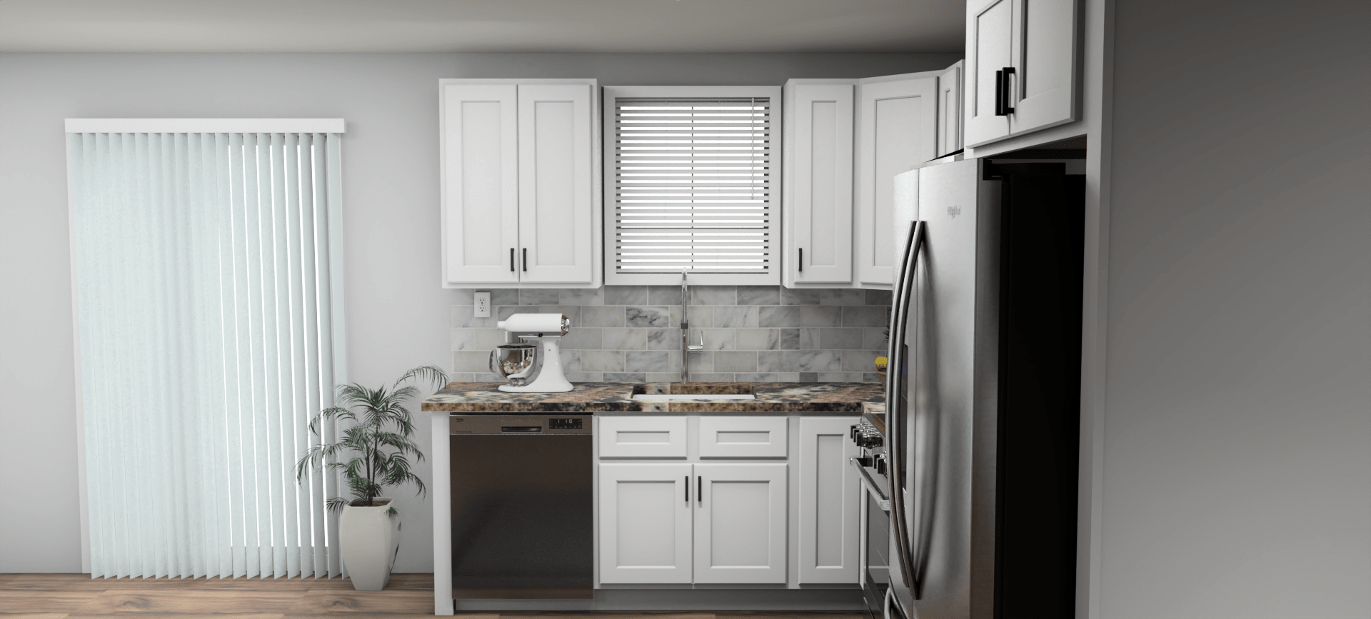 Fabuwood Quest Metro Frost 8 x 11 L Shaped Kitchen Side Layout Photo