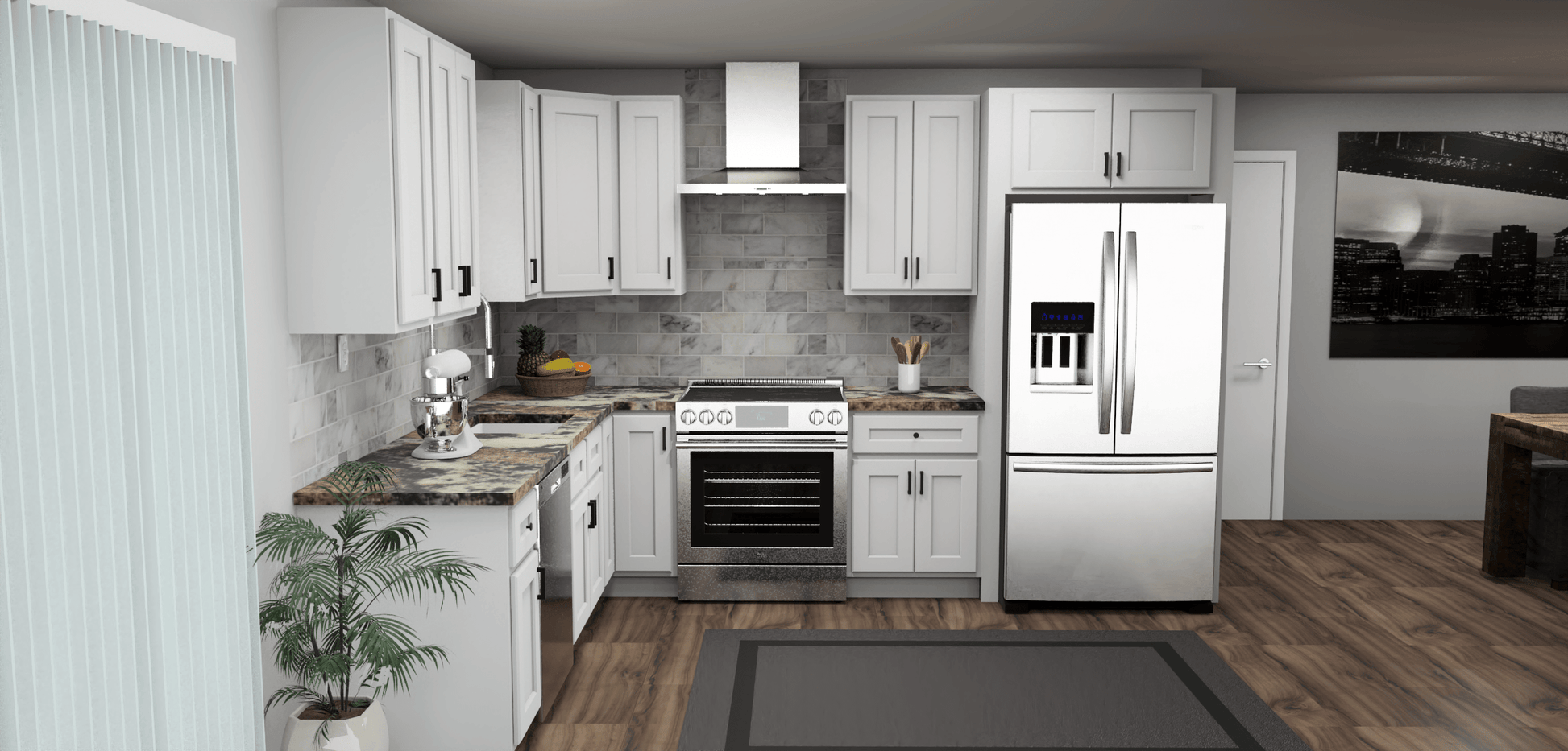 Fabuwood Quest Metro Frost 9 x 11 L Shaped Kitchen Front Layout Photo