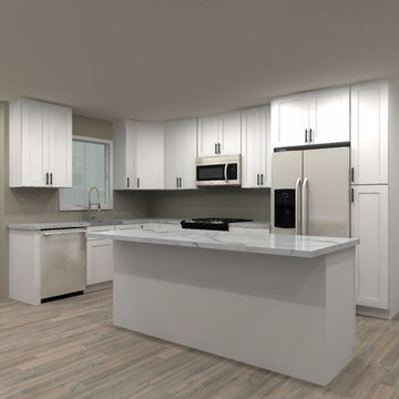 LessCare Alpina White 157 by 96 in. L Shaped Kitchen with Island and 36 in. Double Sink