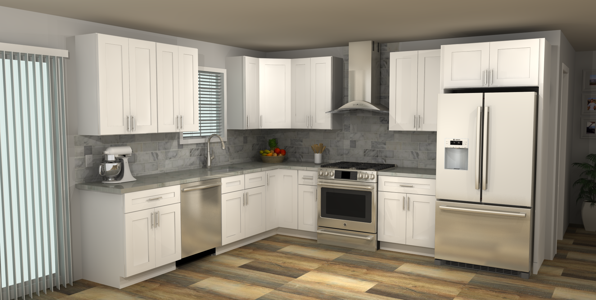 LessCare Alpina White 10 x 12 L Shaped Kitchen Main Layout Photo