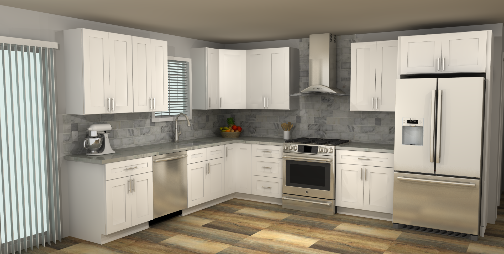 LessCare Alpina White 10 x 13 L Shaped Kitchen Main Layout Photo