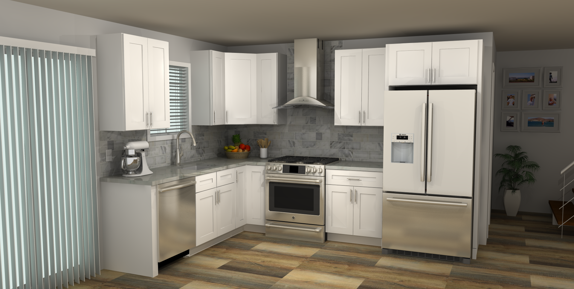 LessCare Alpina White 8 x 11 L Shaped Kitchen Main Layout Photo