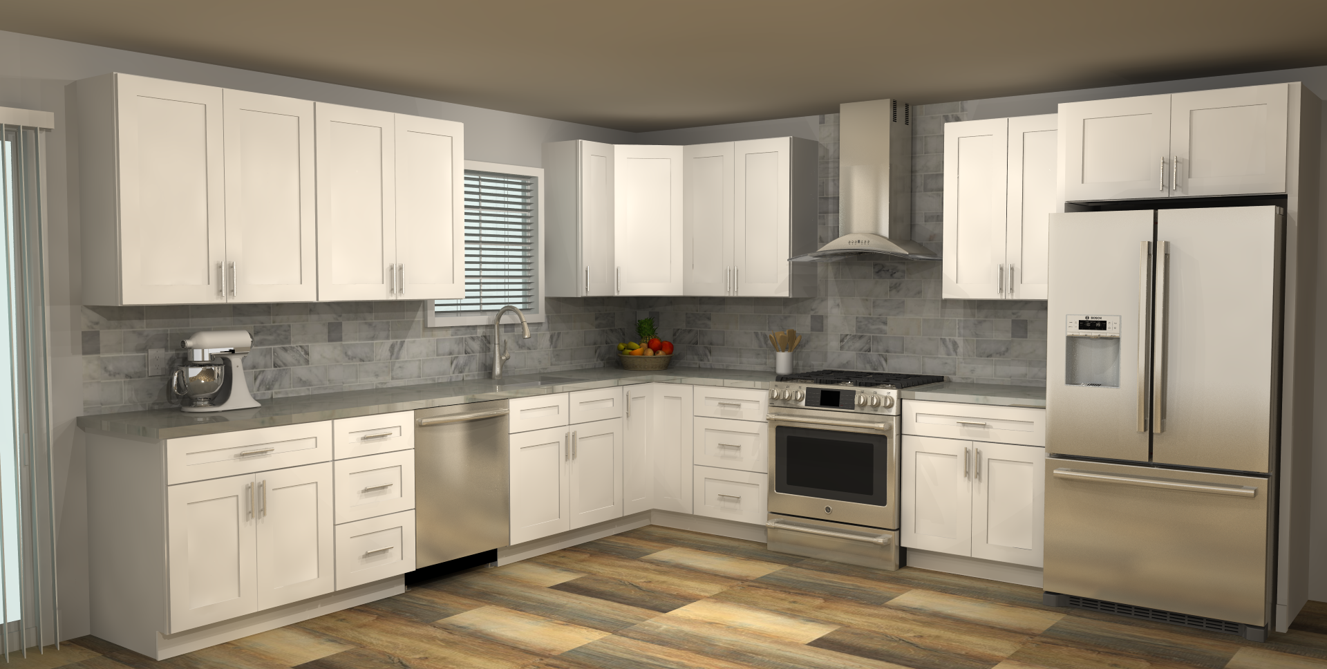 LessCare Alpina White 12 x 13 L Shaped Kitchen Main Layout Photo