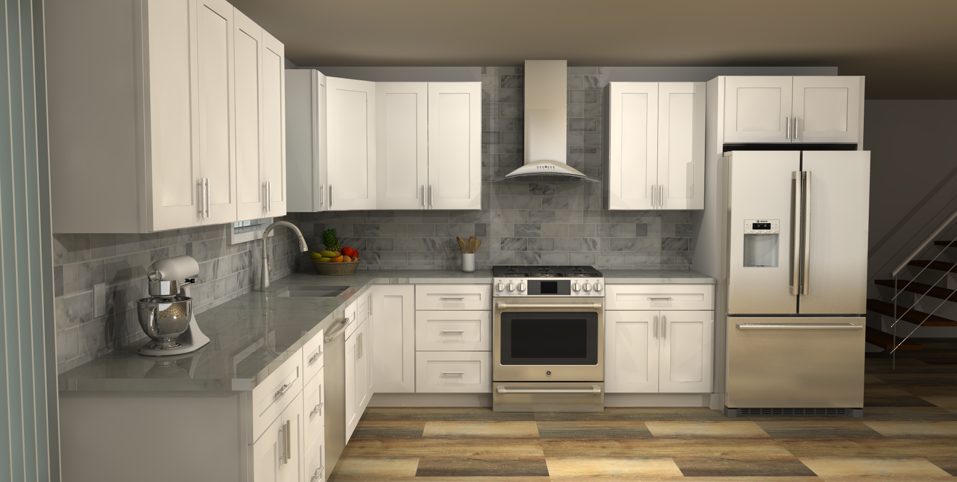 LessCare Alpina White 12 x 13 L Shaped Kitchen | Cabinets