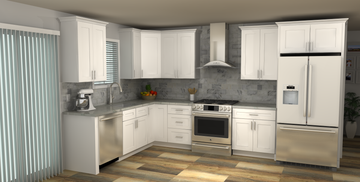 LessCare Alpina White 8 x 13 L Shaped Kitchen Main Layout Photo