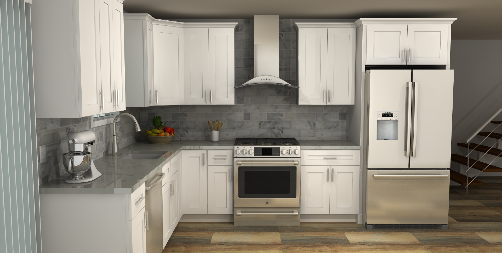 LessCare Alpina White 9 x 12 L Shaped Kitchen Side Layout Photo