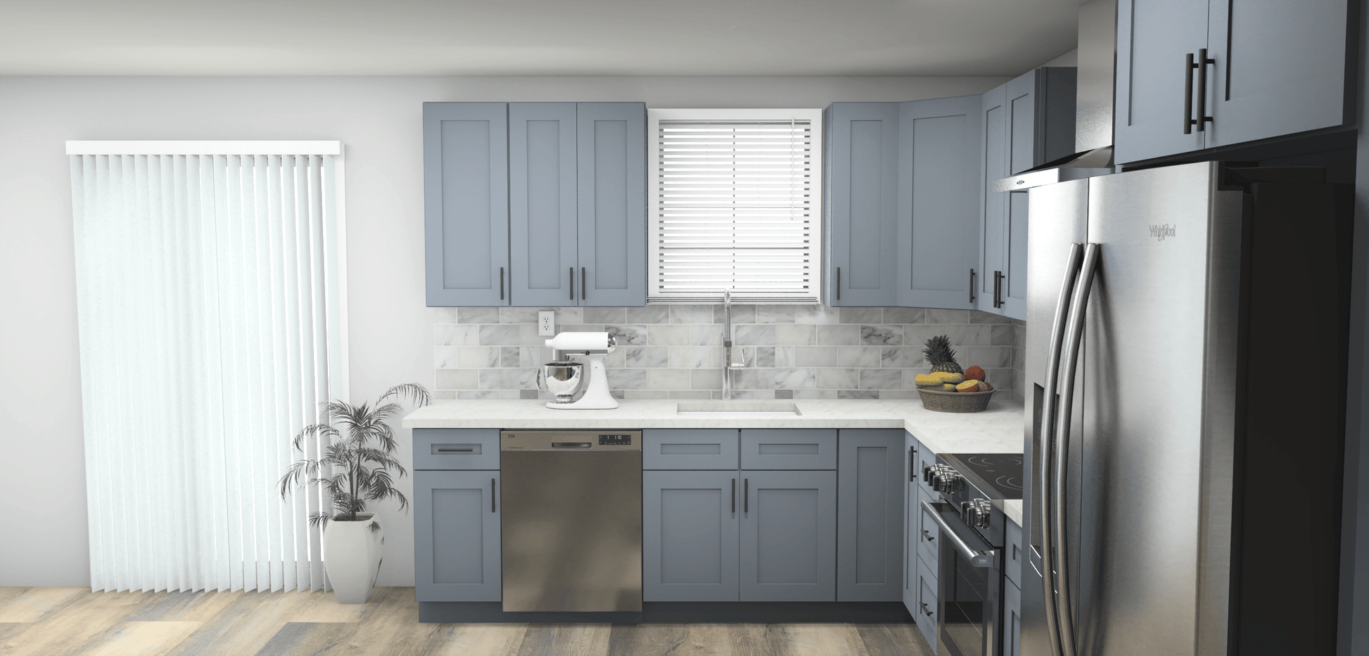 LessCare Colonial Gray 9 x 13 L Shaped Kitchen Side Layout Photo