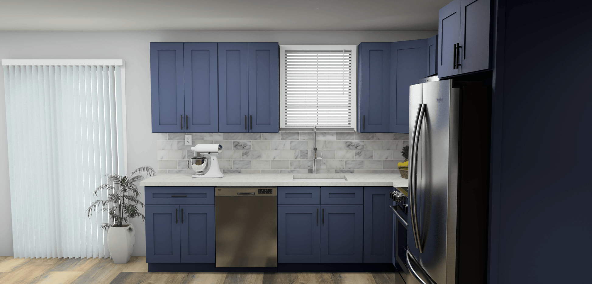 LessCare Danbury Blue 10 x 10 L Shaped Kitchen Side Layout Photo