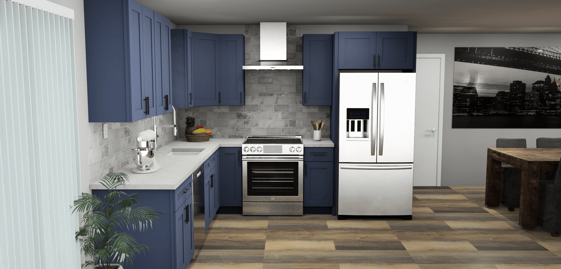 LessCare Danbury Blue 10 x 10 L Shaped Kitchen Front Layout Photo
