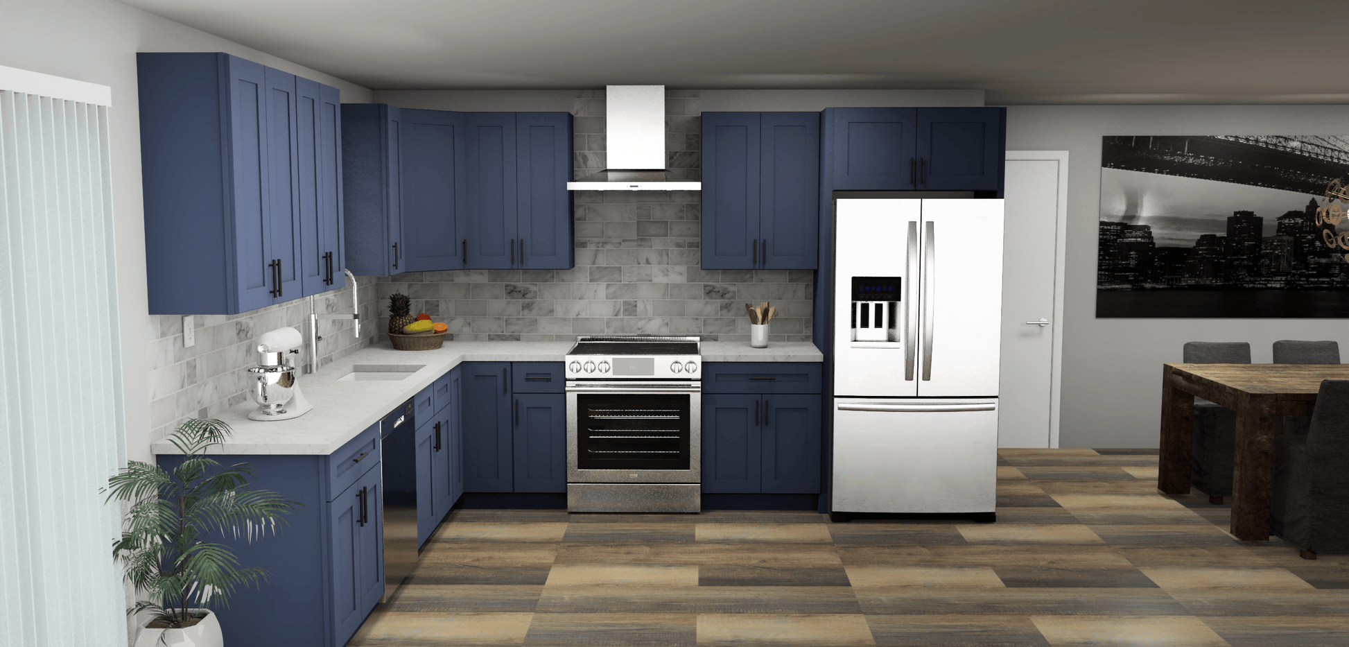 LessCare Danbury Blue 10 x 12 L Shaped Kitchen Front Layout Photo