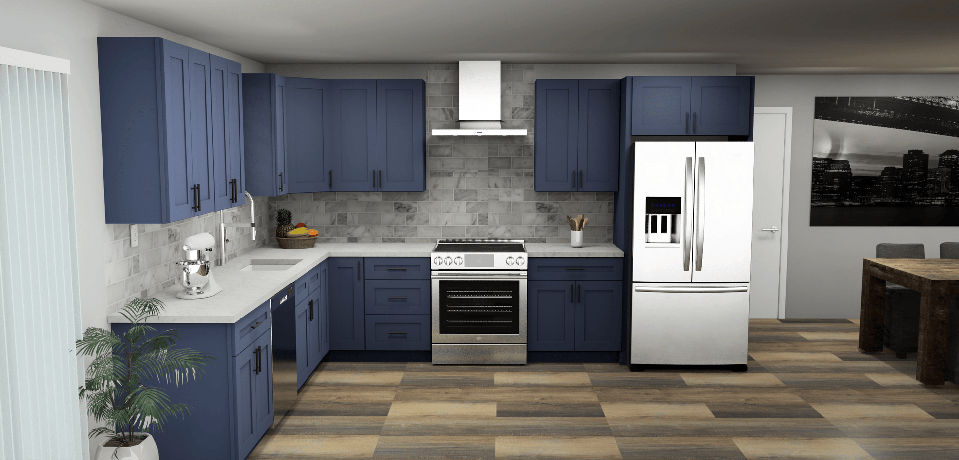 LessCare Danbury Blue 10 x 13 L Shaped Kitchen Front Layout Photo