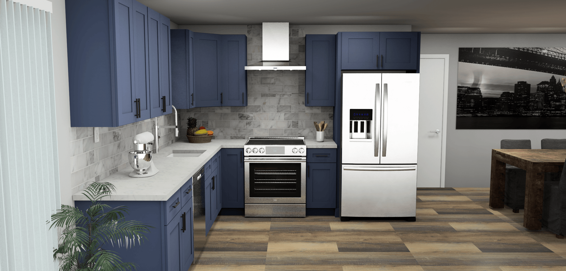 LessCare Danbury Blue 11 x 10 L Shaped Kitchen Front Layout Photo