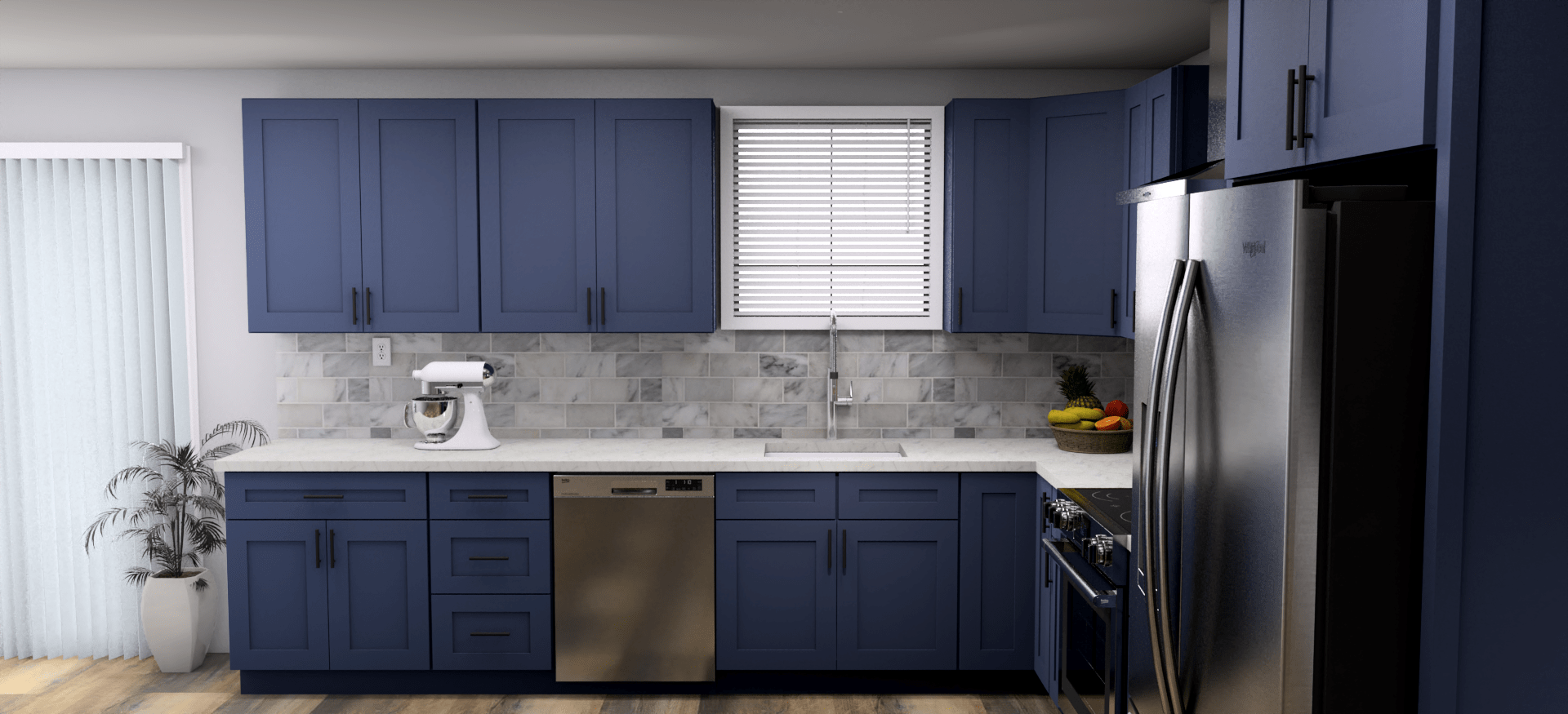 LessCare Danbury Blue 12 x 12 L Shaped Kitchen Side Layout Photo