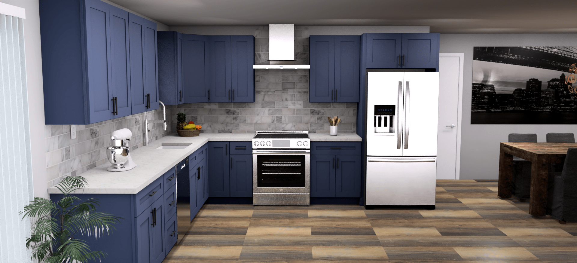 LessCare Danbury Blue 12 x 12 L Shaped Kitchen Front Layout Photo