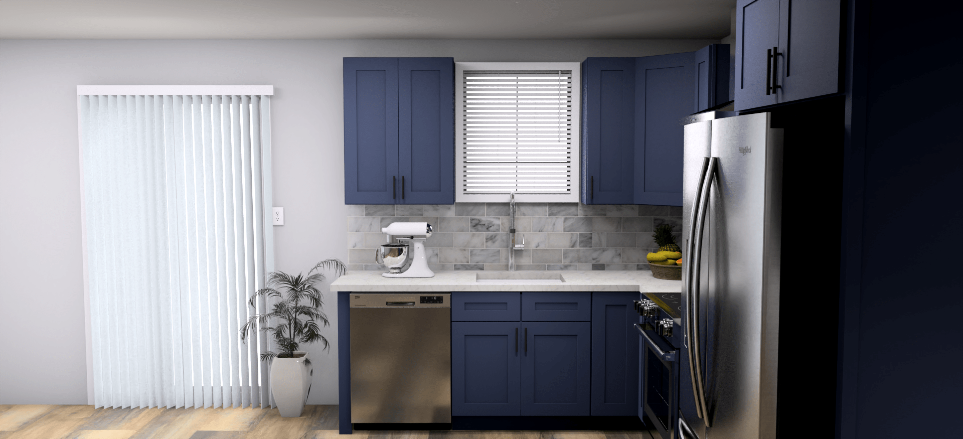 LessCare Danbury Blue 8 x 11 L Shaped Kitchen Side Layout Photo