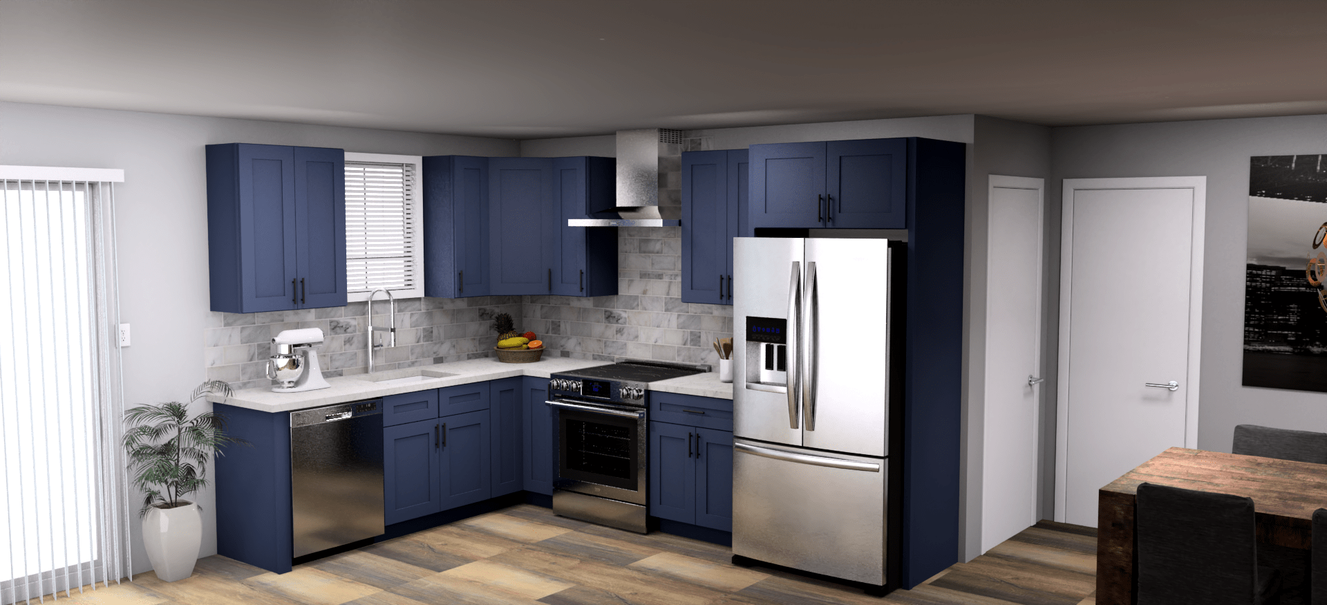 LessCare Danbury Blue 8 x 11 L Shaped Kitchen Main Layout Photo