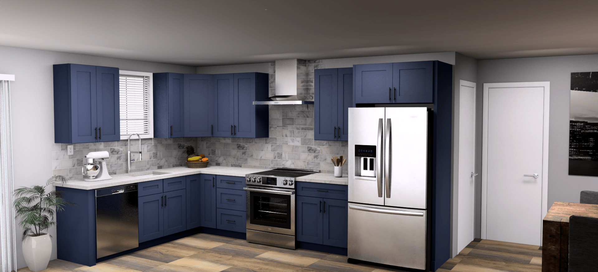 LessCare Danbury Blue 8 x 13 L Shaped Kitchen Main Layout Photo