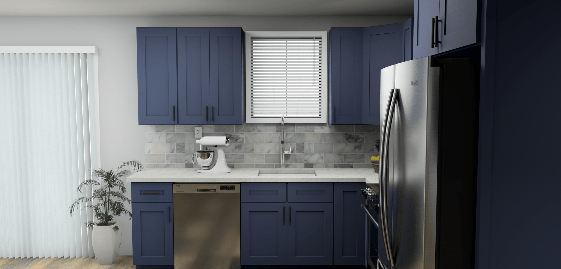 LessCare Danbury Blue 9 x 10 L Shaped Kitchen Side Layout Photo