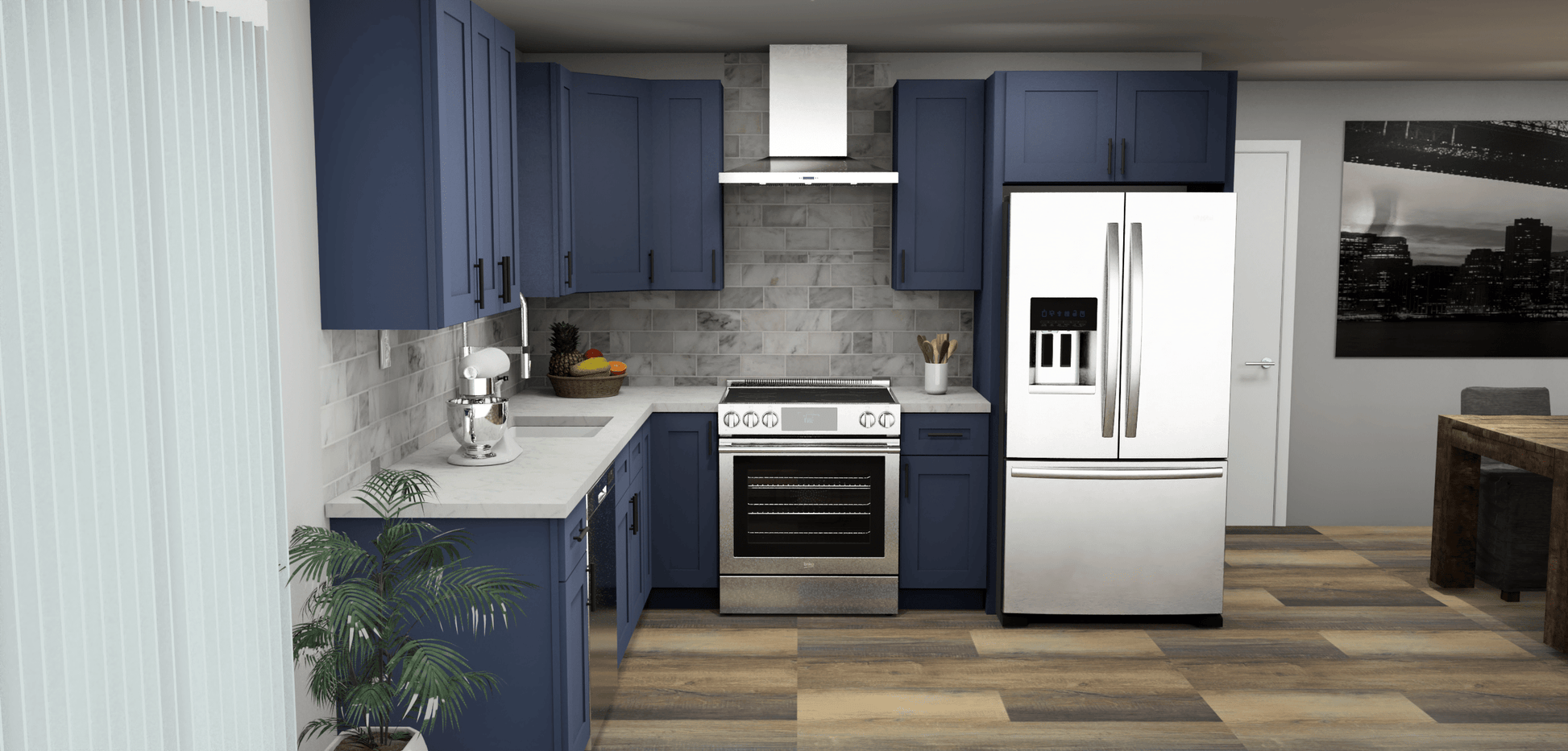 LessCare Danbury Blue 9 x 10 L Shaped Kitchen Front Layout Photo