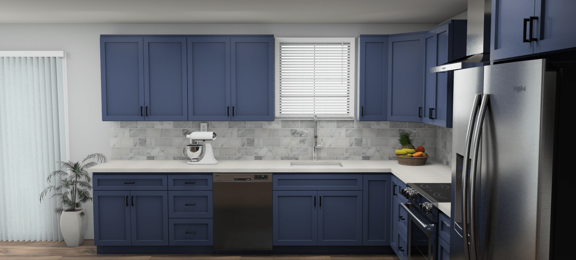 Navy Blue Shaker Frameless Kitchen Cabinets