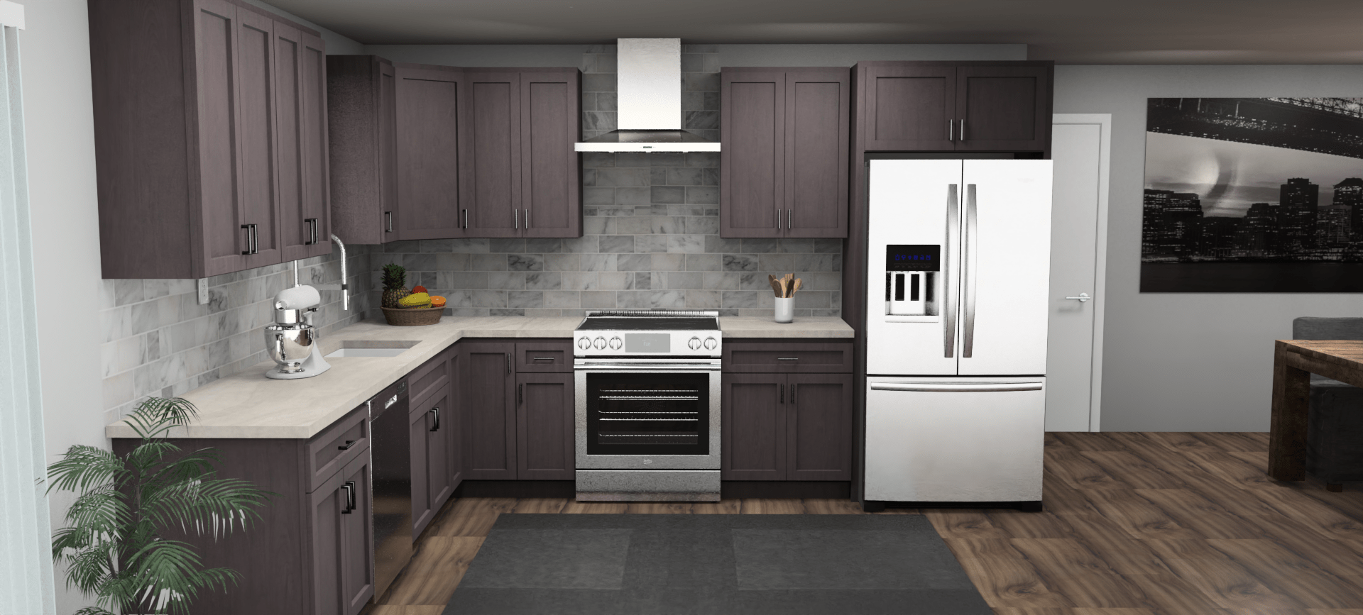 Pioneer The Cinder Grey 10 x 12 L Shaped Kitchen Front Layout Photo