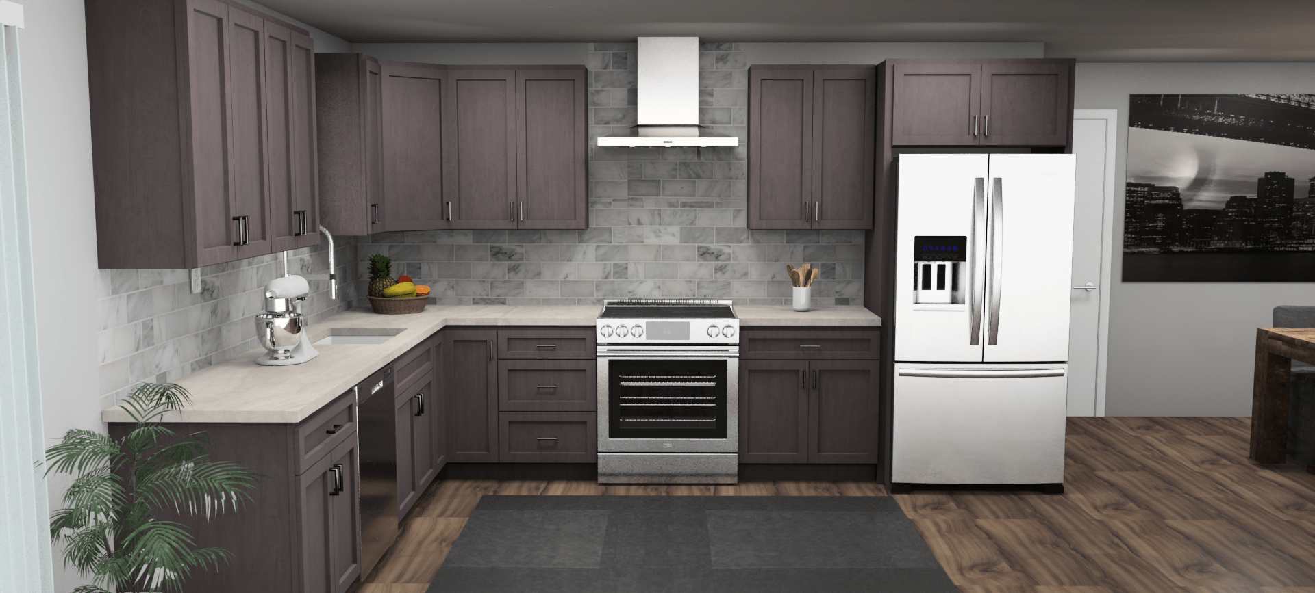 Pioneer The Cinder Grey 10 x 13 L Shaped Kitchen Front Layout Photo