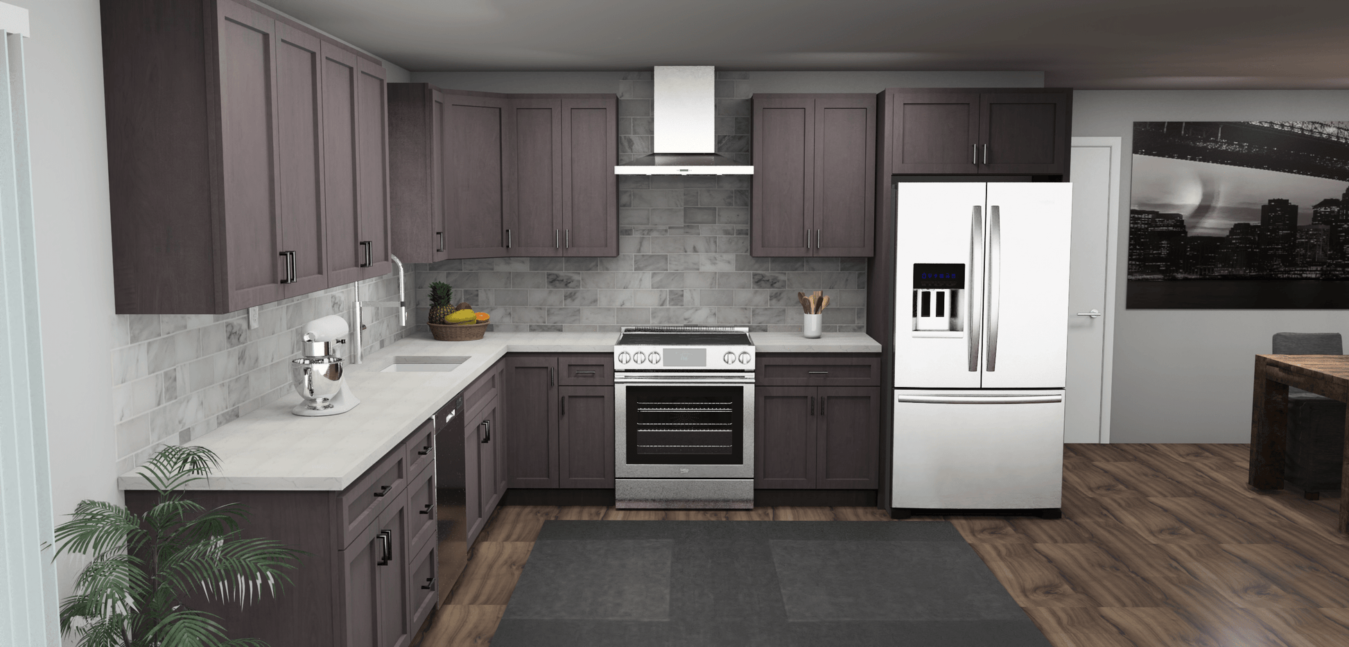 Pioneer The Cinder Grey 12 x 12 L Shaped Kitchen Front Layout Photo