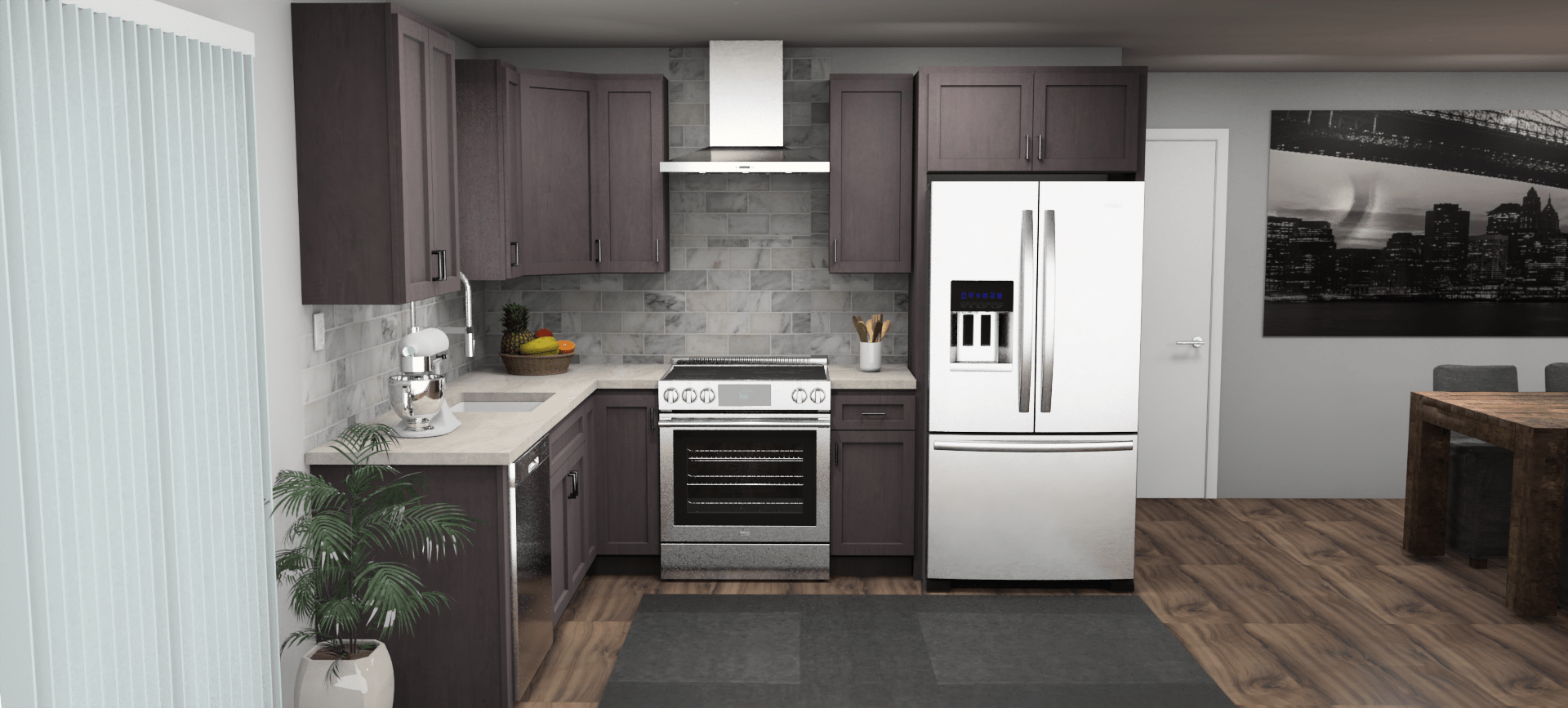 Pioneer The Cinder Grey 8 x 10 L Shaped Kitchen Front Layout Photo