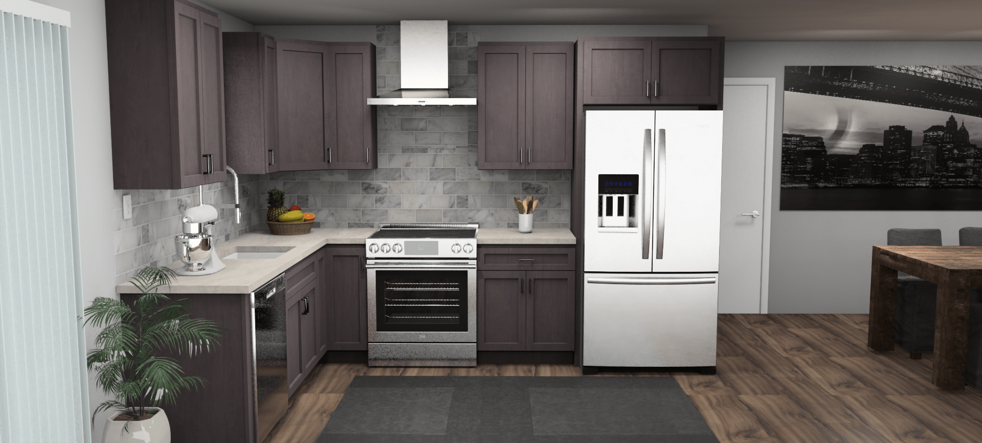 Pioneer The Cinder Grey 8 x 11 L Shaped Kitchen Front Layout Photo