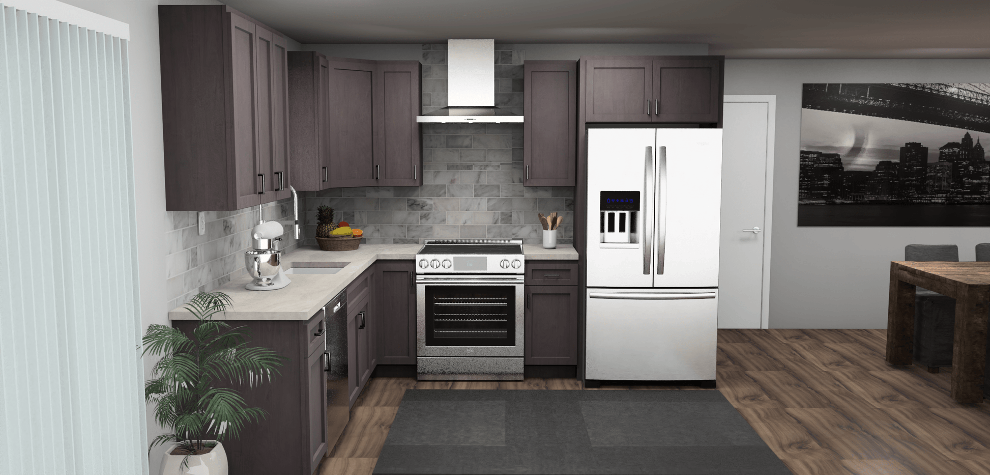 Pioneer The Cinder Grey 9 x 10 L Shaped Kitchen Front Layout Photo