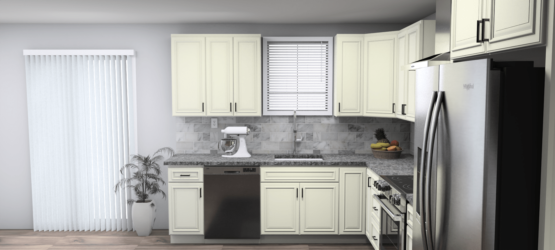 Pioneer The Ivory White 9 x 13 L Shaped Kitchen Side Layout Photo