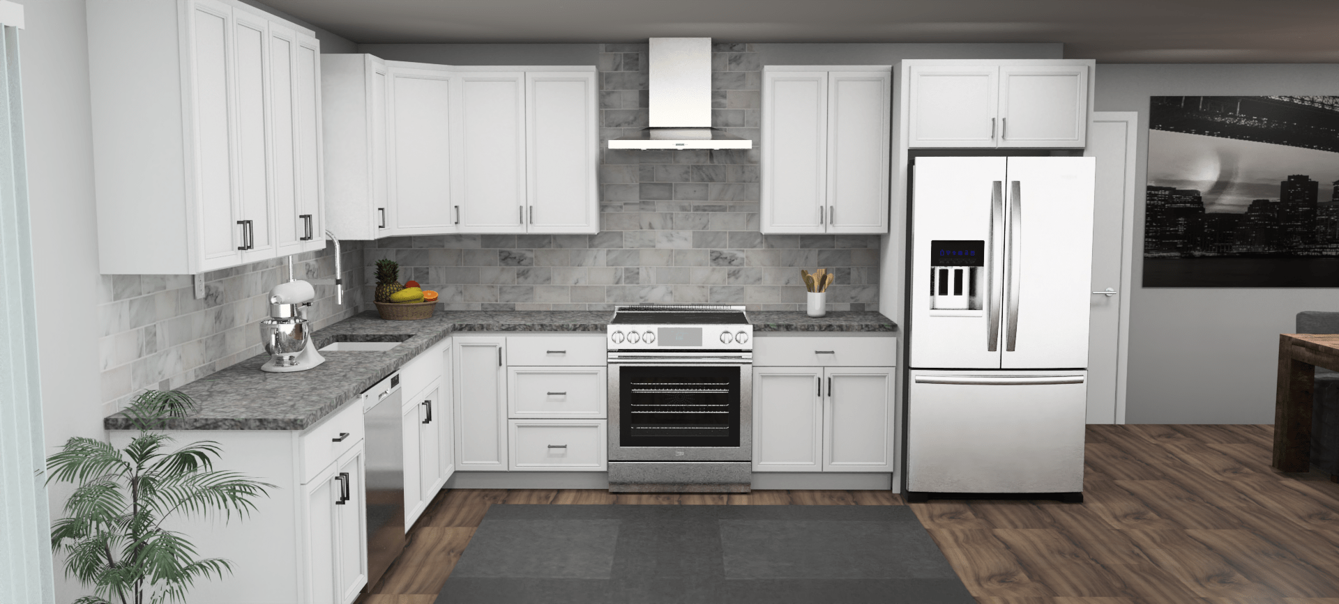 Pioneer The Modern White Shaker 10 x 13 L Shaped Kitchen Front Layout Photo