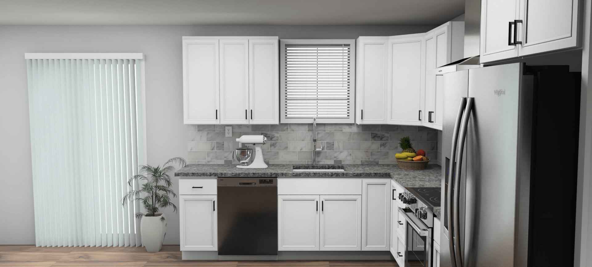 Pioneer The Modern White Shaker 9 x 13 L Shaped Kitchen Side Layout Photo